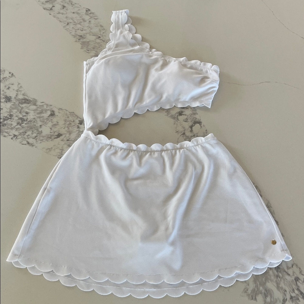Victoria's Secret White One Shoulder cutout Scallop Swim Dress size small